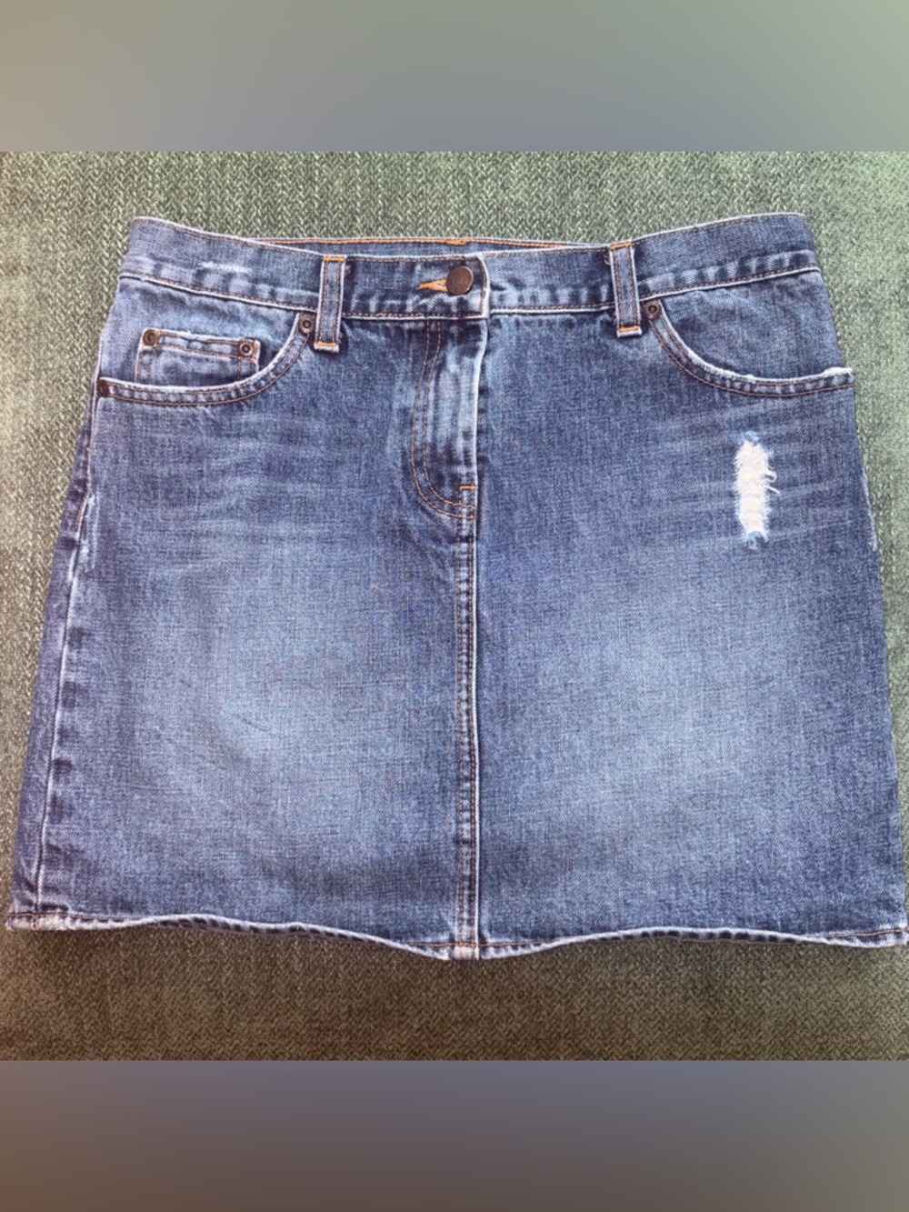 J. Crew Blue Denim Mini Skirt with Contrast Stitching